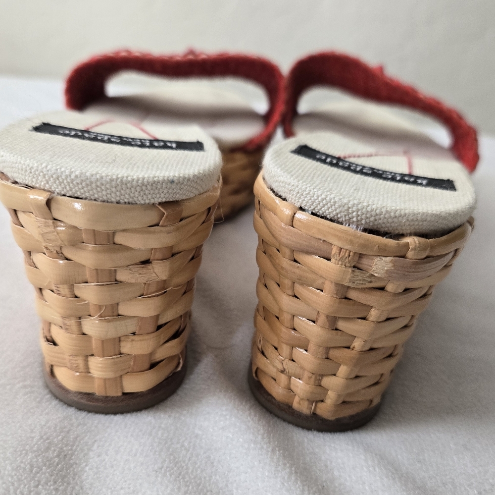 Kate Spade Red and Cream Checkered Woven Wicker Espadrilles Wedge Sandals 8B - Picture 10 of 10